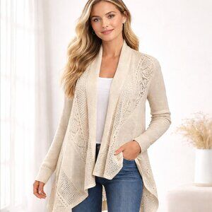 Knox Rose XXL Cream Lace Crochet Open Front Boho Cardigan